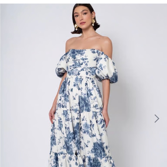 Jenny Yoo Dresses & Skirts - Jenny Yoo Strapless Blue and White Dress